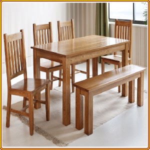 Rustic Oak - Dining Sets 03 : Bàn Ăn 1m2 + Bench + 4 Ghế ( 6 Nan - Mặt Gỗ )